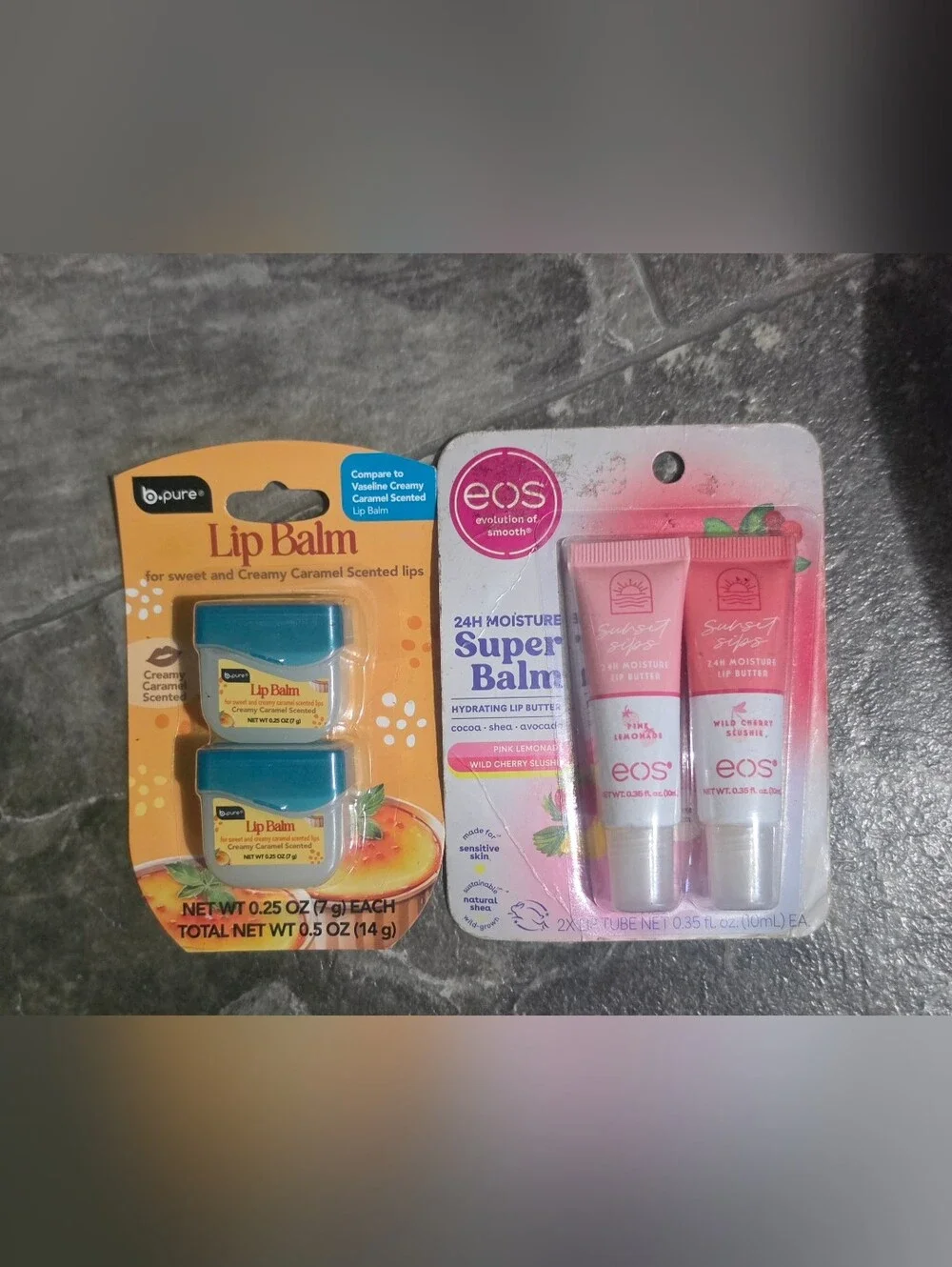 eos Super Balm Hydrating Lip Butter- Pink Lemonade & Cherry Slushie + B Pure